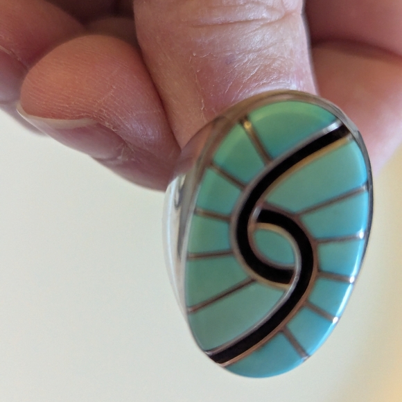 Vintage Zuni Turquoise Hummingbird Amy Quandalacy Ring Size 10 - Picture 9 of 12